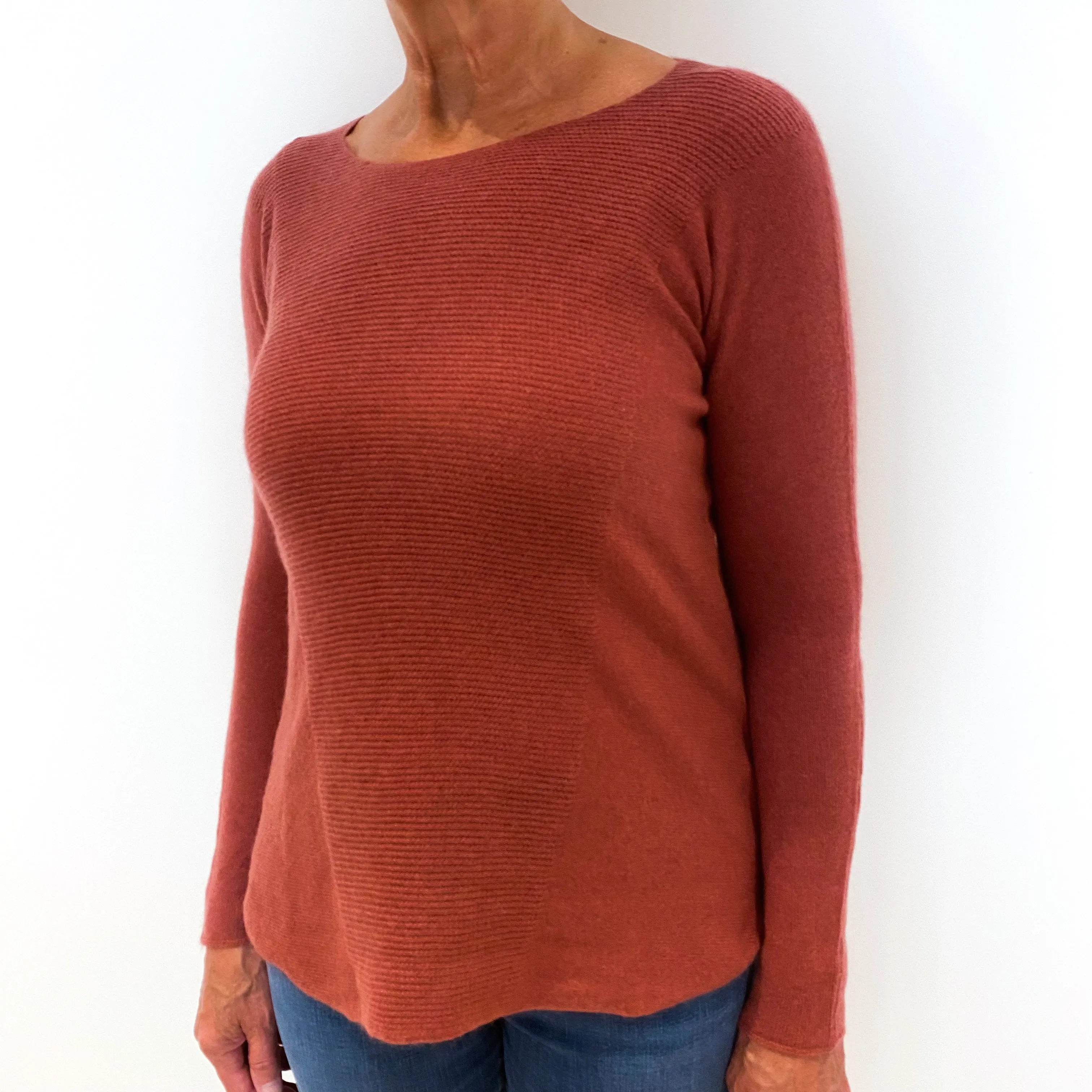 Burnt Orange Batwing Cashmere Crew Neck Jumper Medium