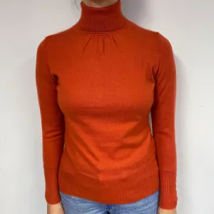 Burnt Orange Cashmere Polo Neck Jumper Small