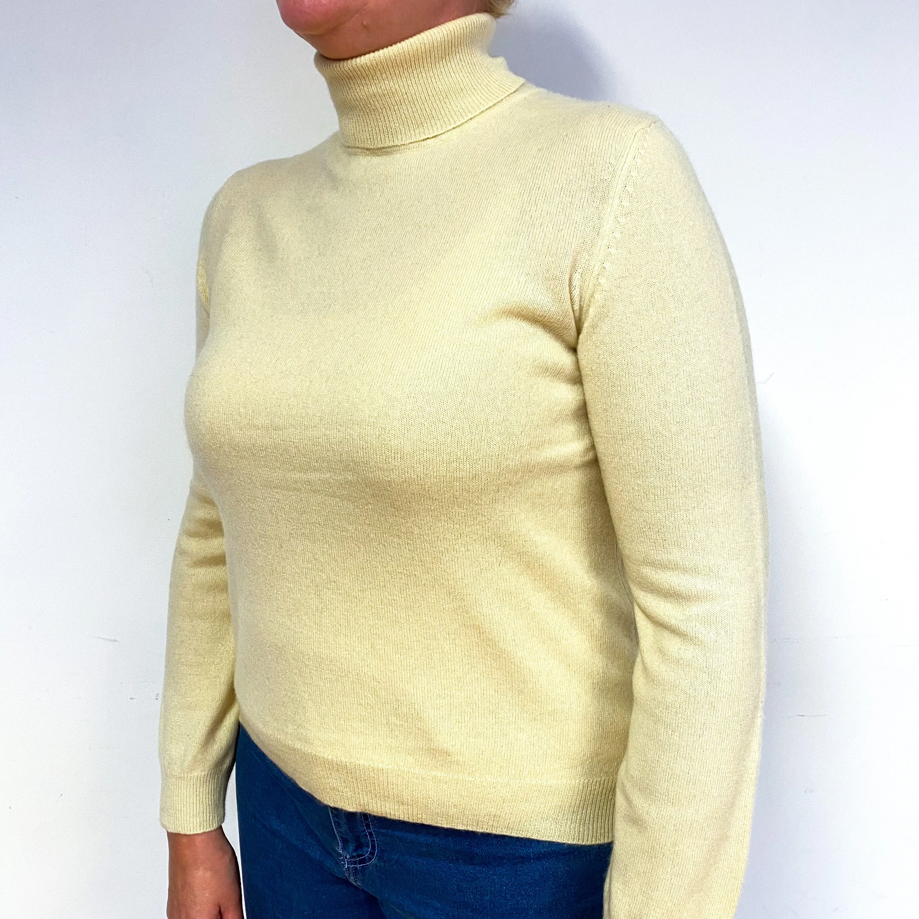 Buttermilk Cream Cashmere Polo Neck Jumper Large