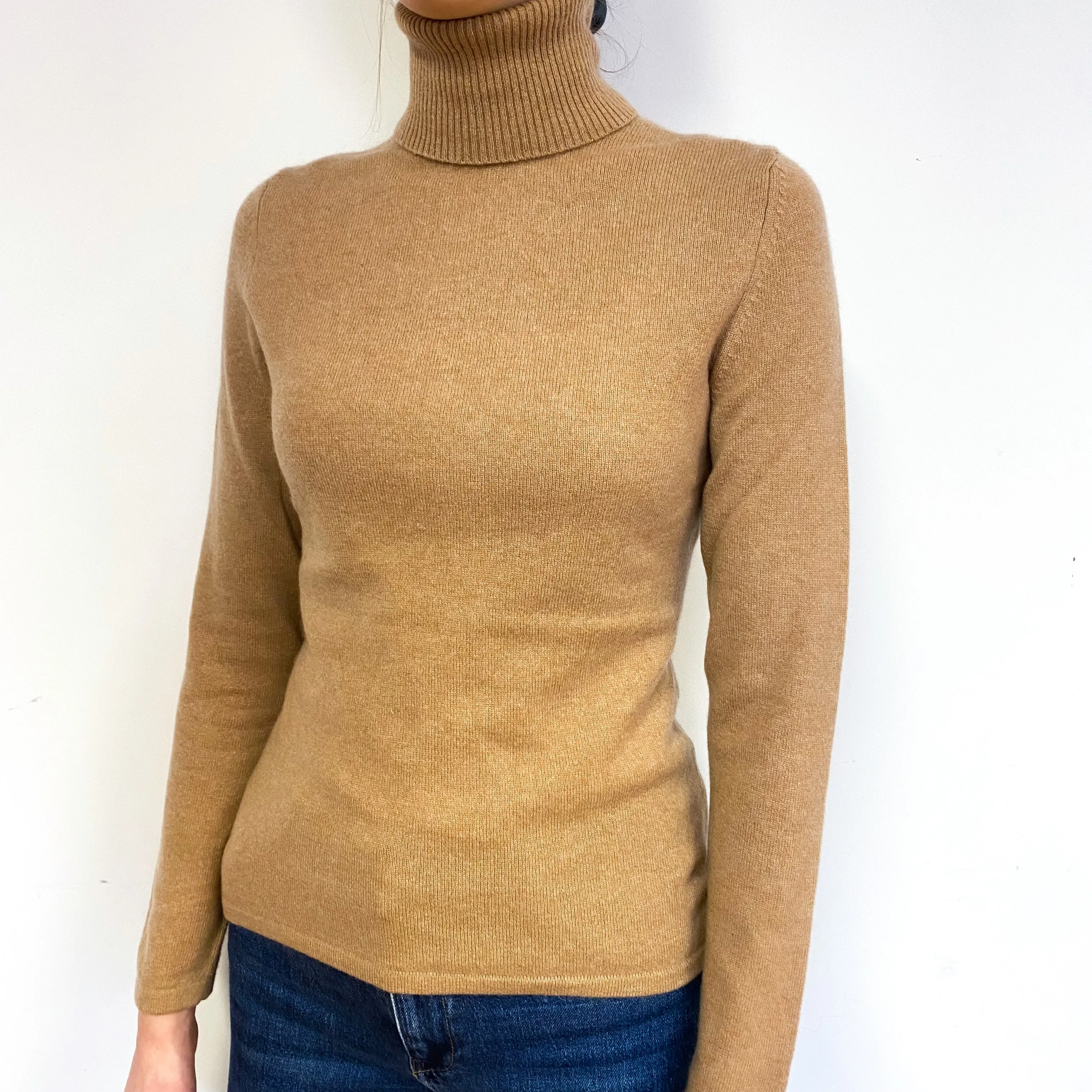 Butterscotch Brown Cashmere Polo Neck Jumper Extra Small