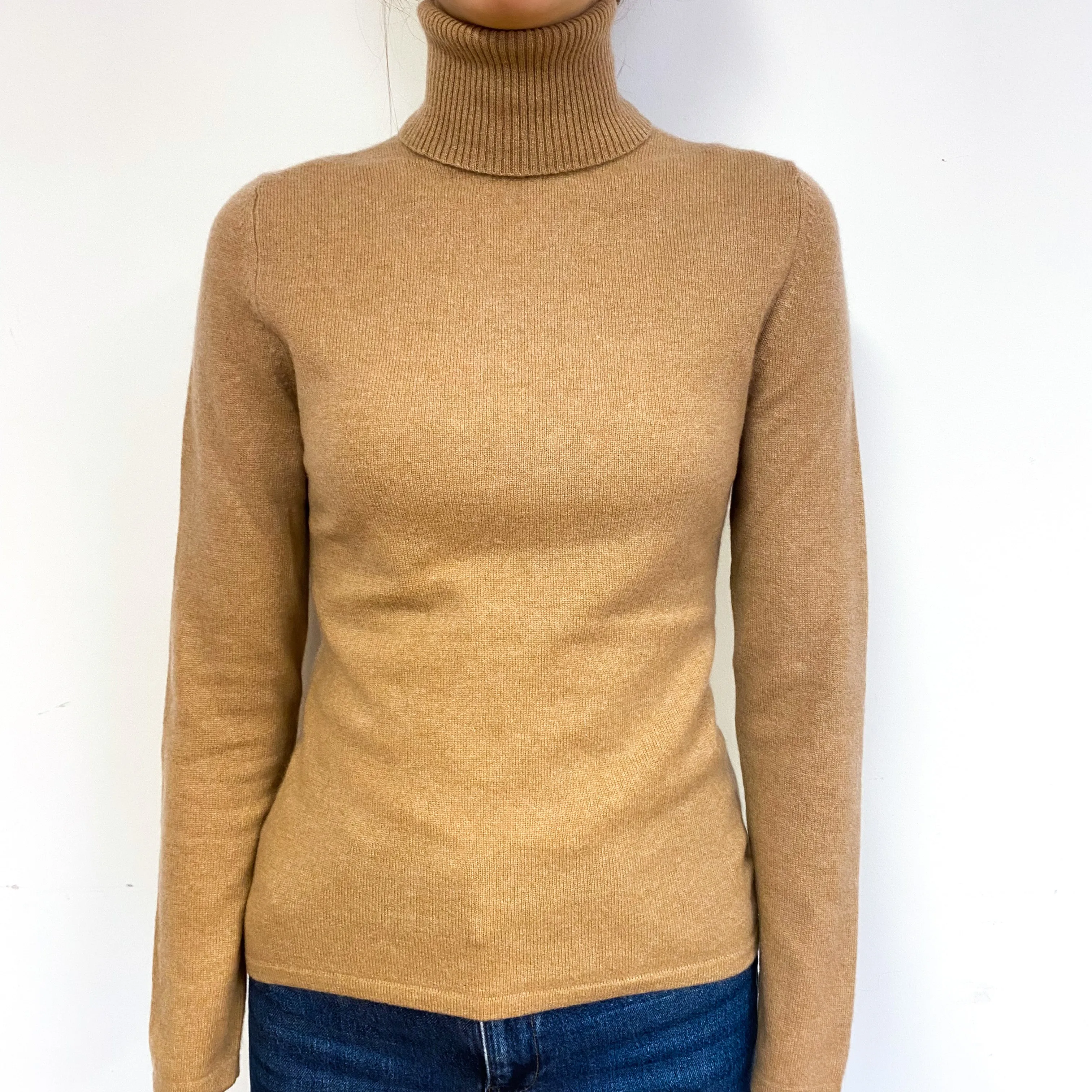 Butterscotch Brown Cashmere Polo Neck Jumper Extra Small