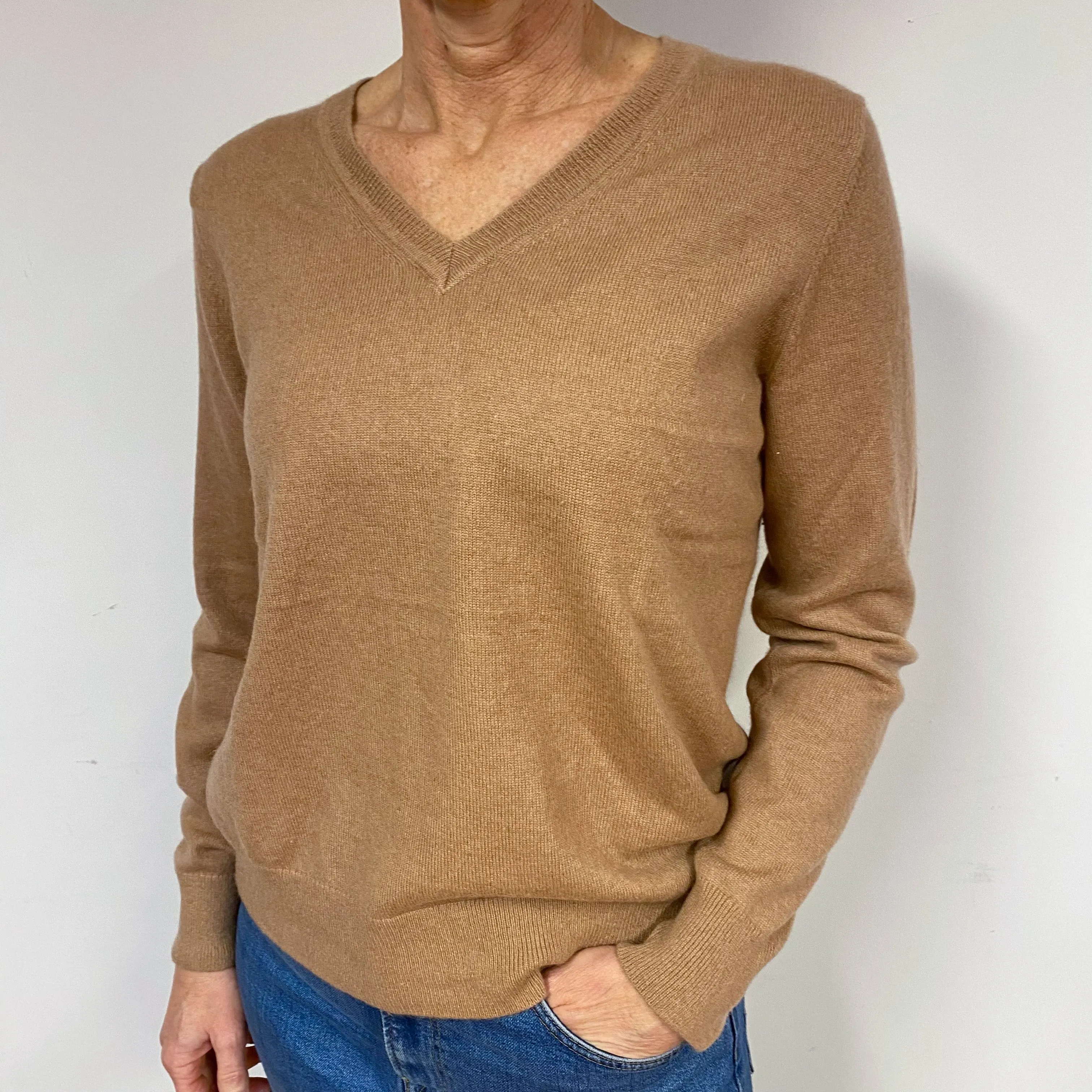 Butterscotch Brown Cashmere V-Neck Jumper Medium