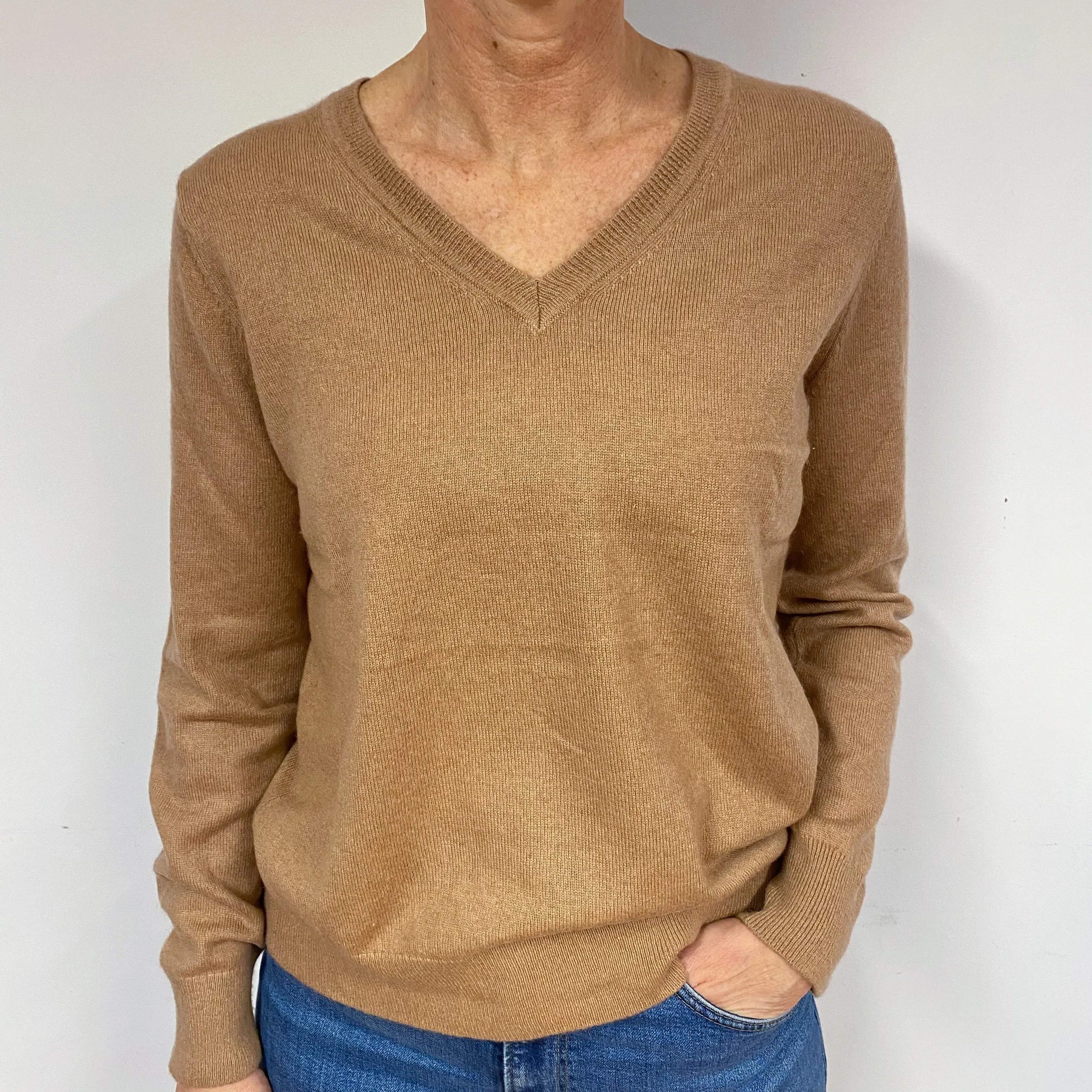 Butterscotch Brown Cashmere V-Neck Jumper Medium