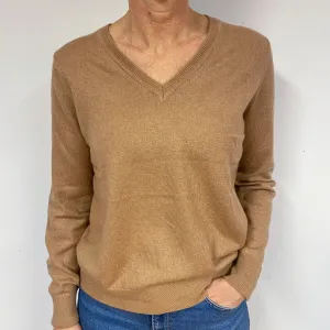 Butterscotch Brown Cashmere V-Neck Jumper Medium