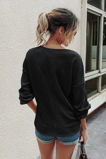 Button Trim Long Sleeve Top