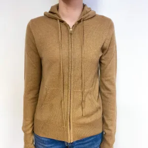 Camel Brown Cashmere Zip Hoodie Cardigan Extra Small