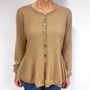 Camel Brown Peplum Cashmere Crew Neck Cardigan Medium