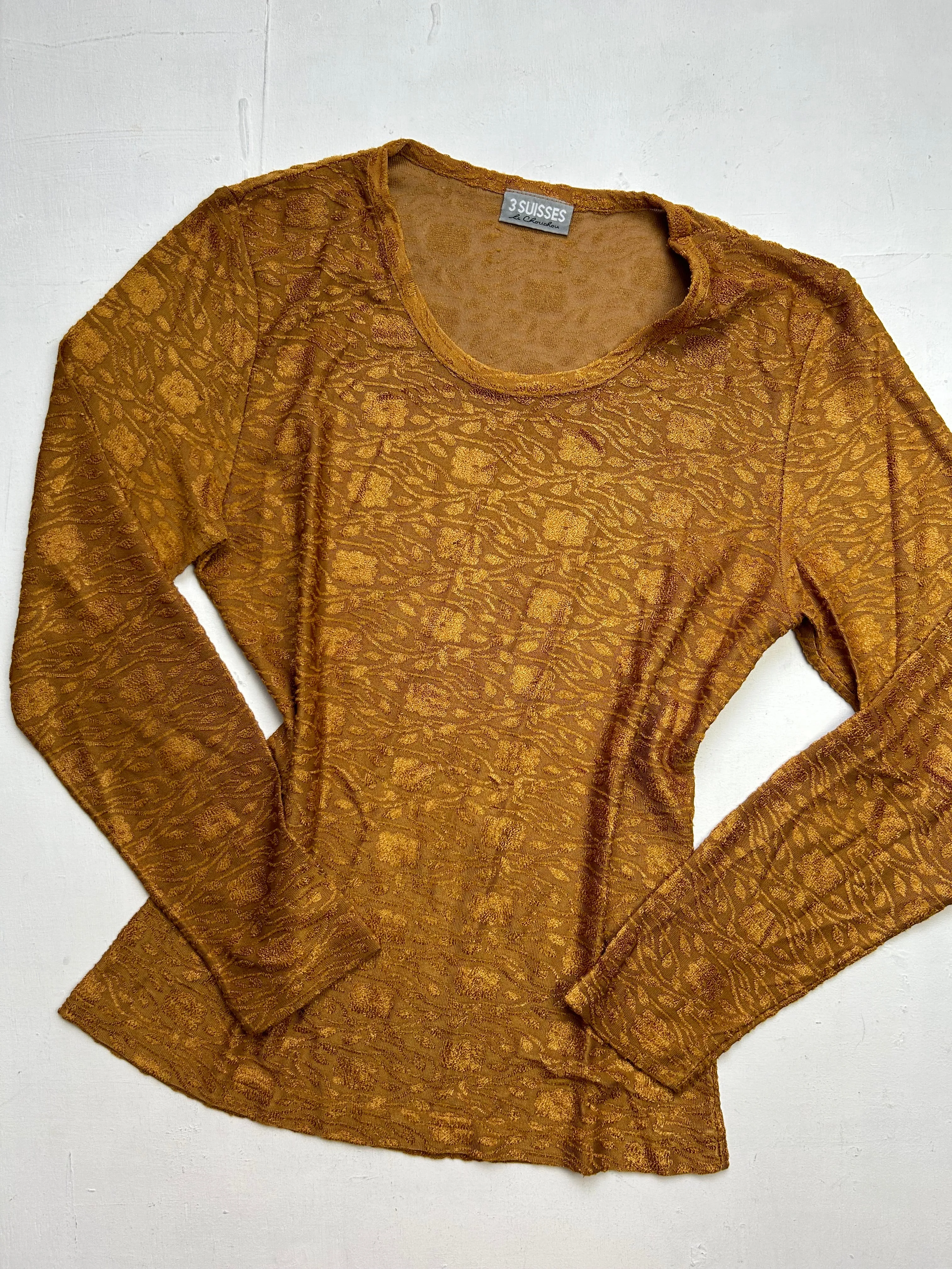 Camel lace mesh long sleeves top (M)