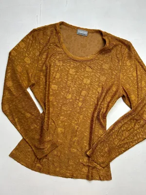 Camel lace mesh long sleeves top (M)