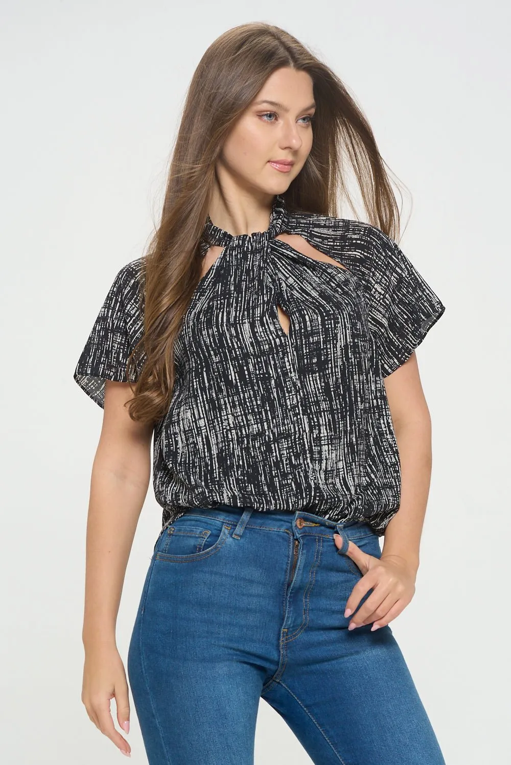Camilla Flutter Sleeve Top With Cutouts