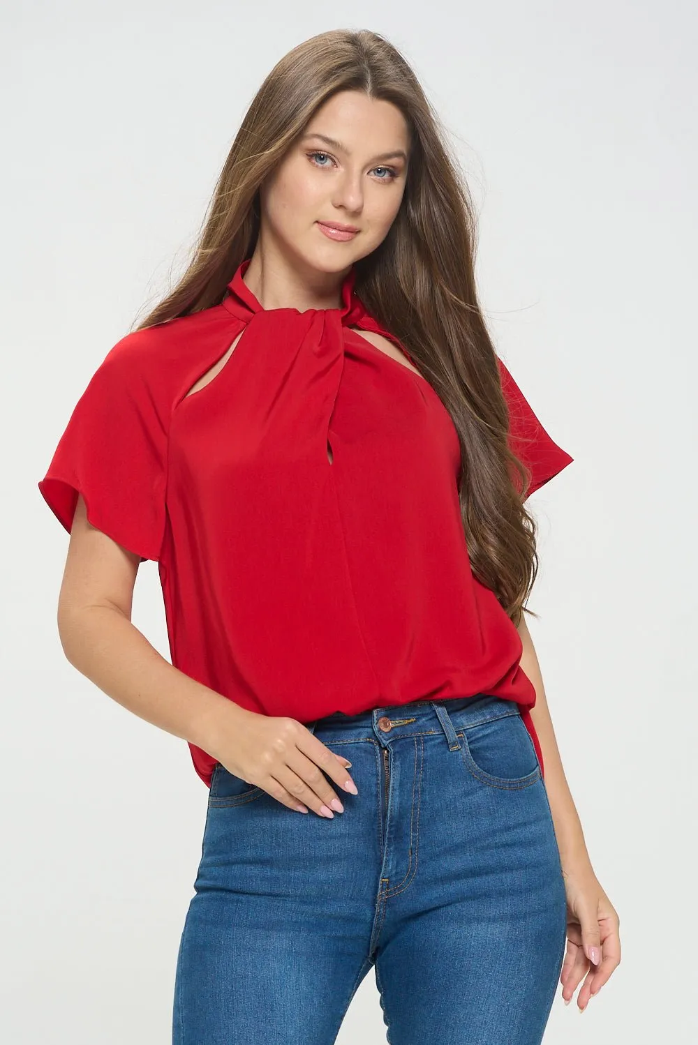 Camilla Flutter Sleeve Top With Cutouts