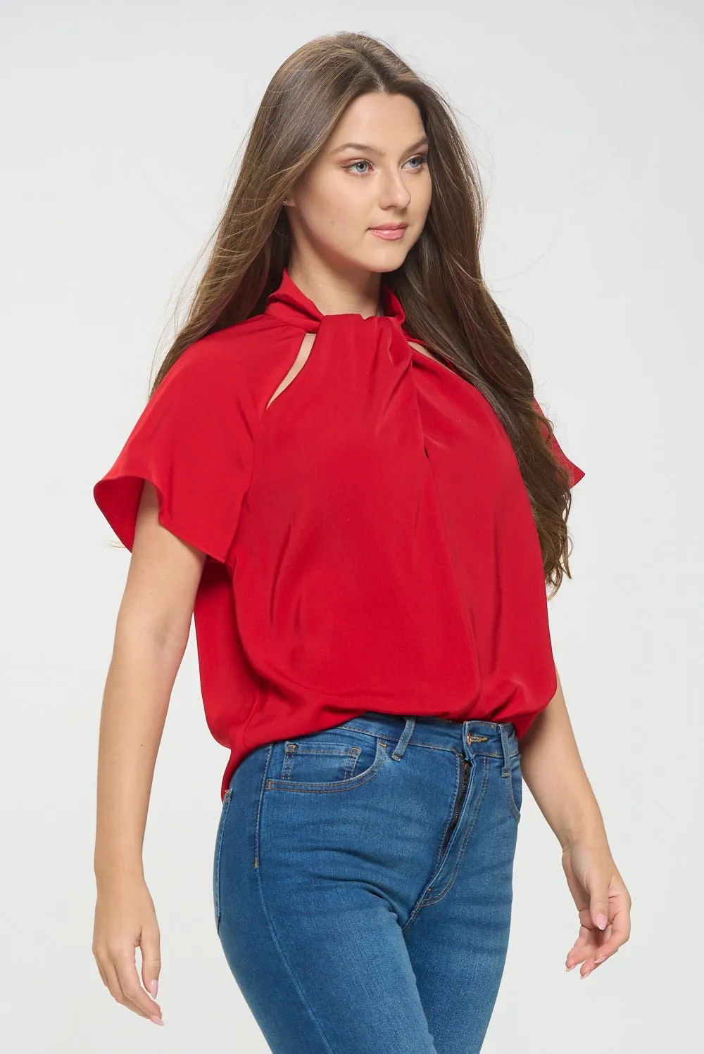 Camilla Flutter Sleeve Top With Cutouts