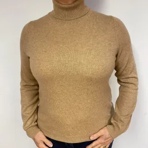 Caramel Brown Cashmere Polo Neck Jumper Large