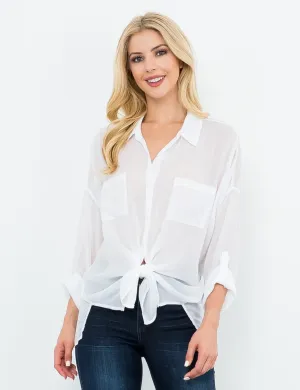 Cargo Button Down Tie Top, Optic White
