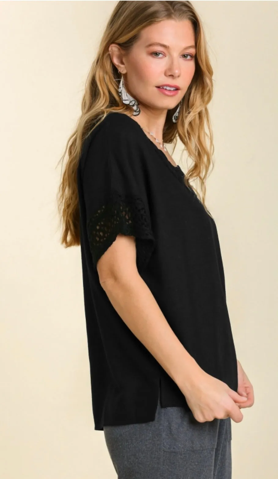 Carol Crochet Detail Top Black