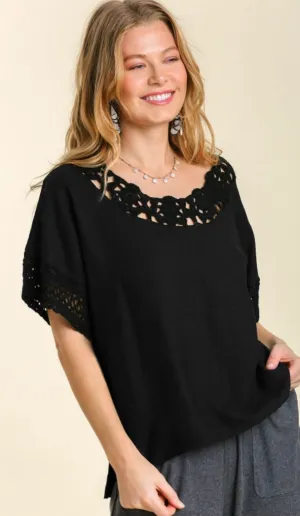 Carol Crochet Detail Top Black