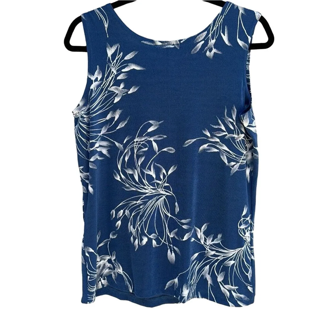 Carolyn Strauss Collection Women's Blue Floral Scoop Neck Sleeveless Tank Top -M