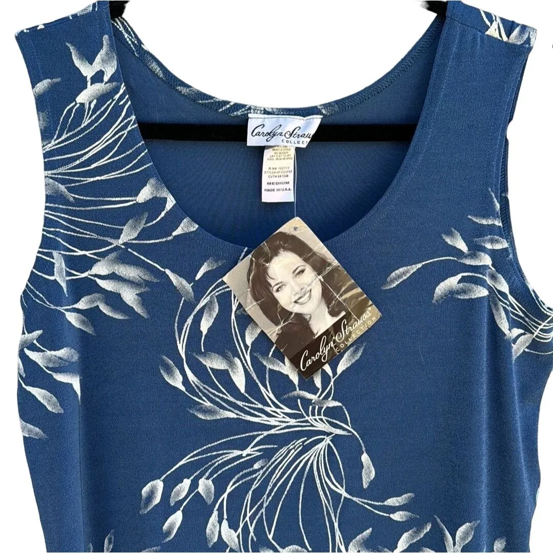Carolyn Strauss Collection Women's Blue Floral Scoop Neck Sleeveless Tank Top -M