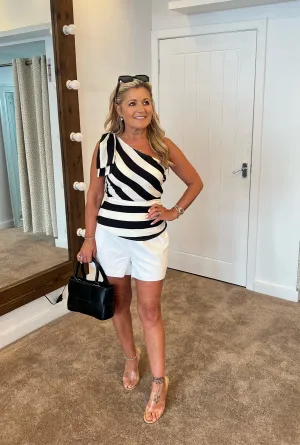 Carter black and white bow detail one shoulder top