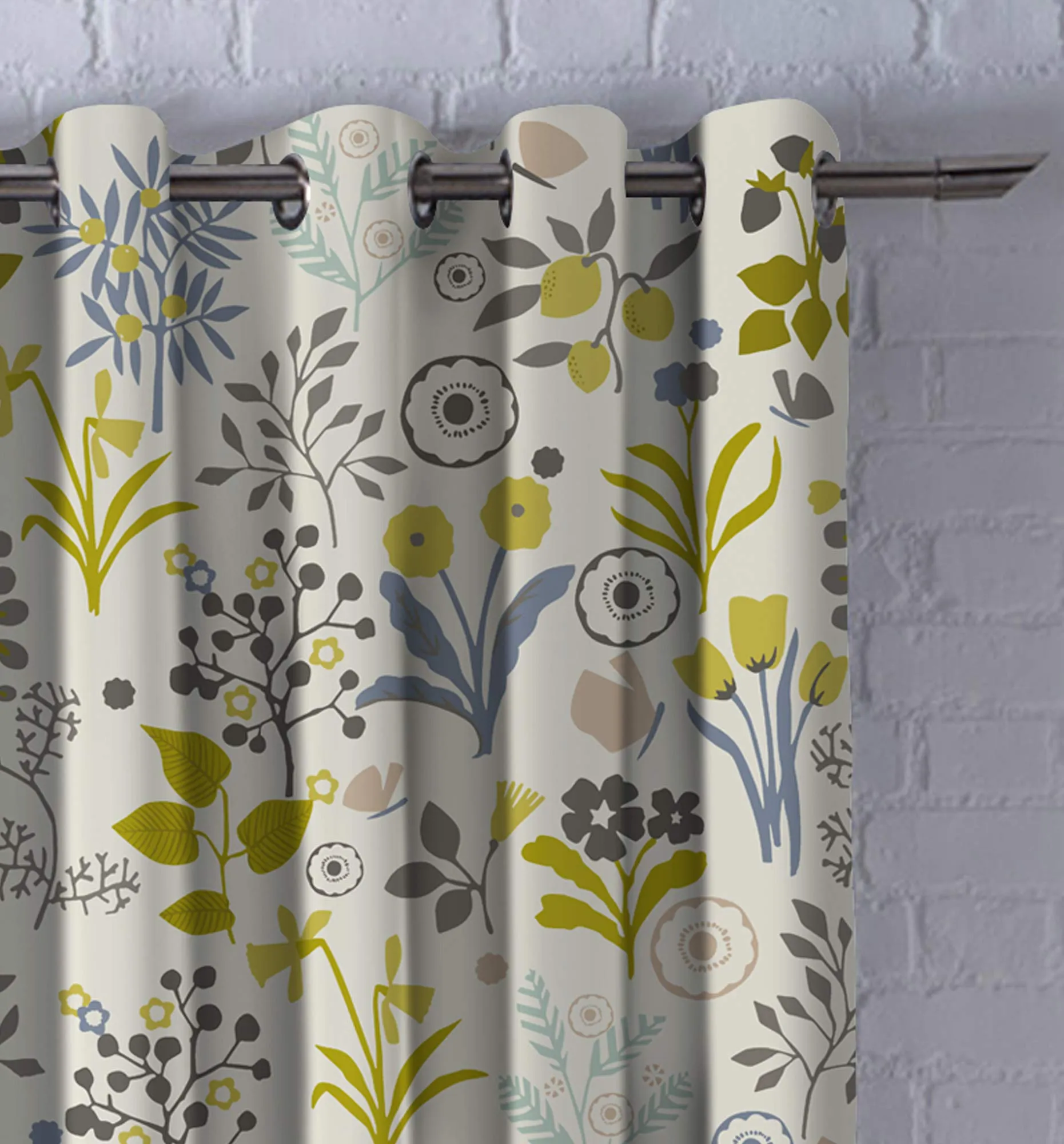 Casableu Coco 2 Piece Polyester Eyelets (Steel) Blackout Curtains with Tie Back, Bedroom Living Room (Lime, 9 Ft x 4.2 Ft)
