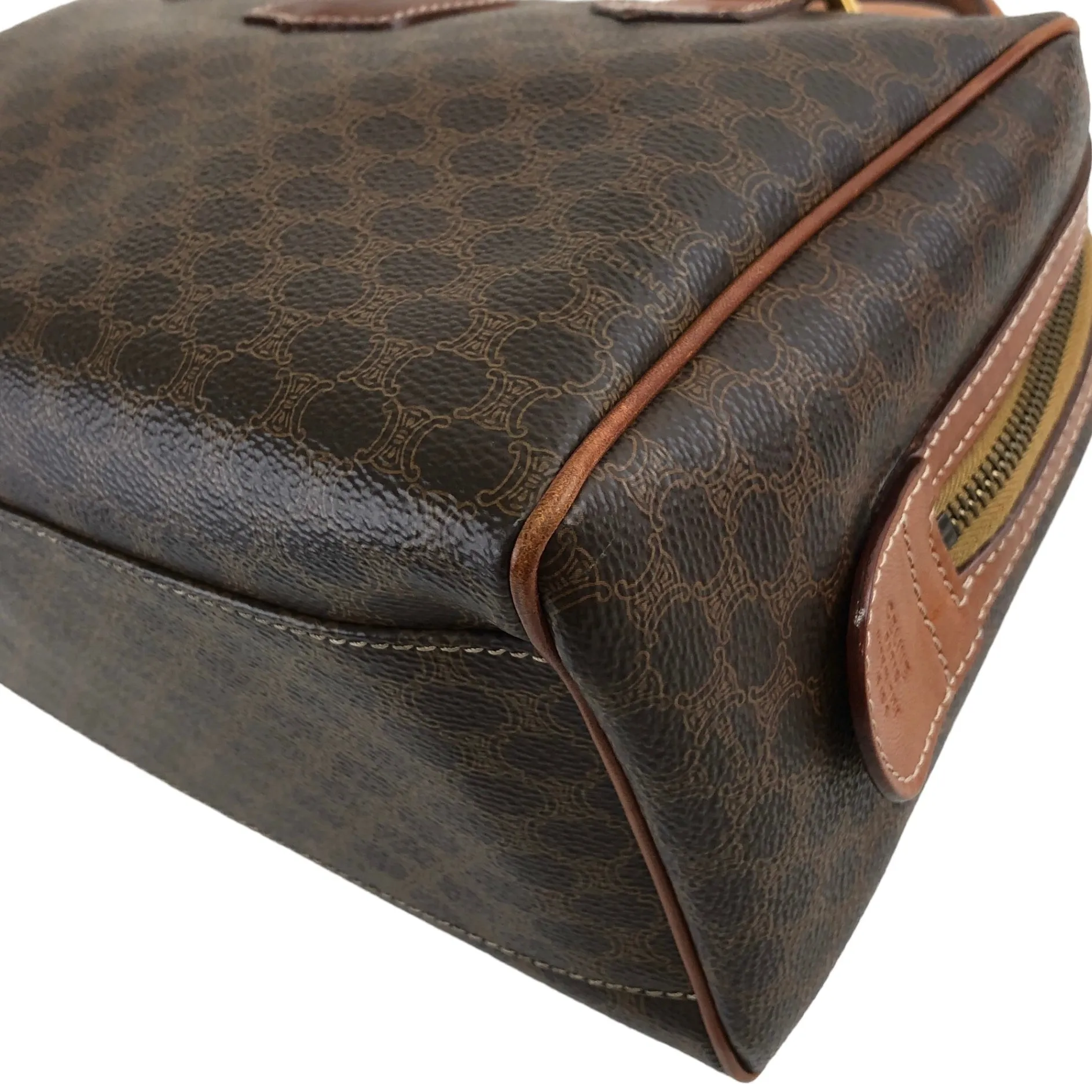 CELINE Macadam Blason Small Boston bag Brown Vintage vyeix4
