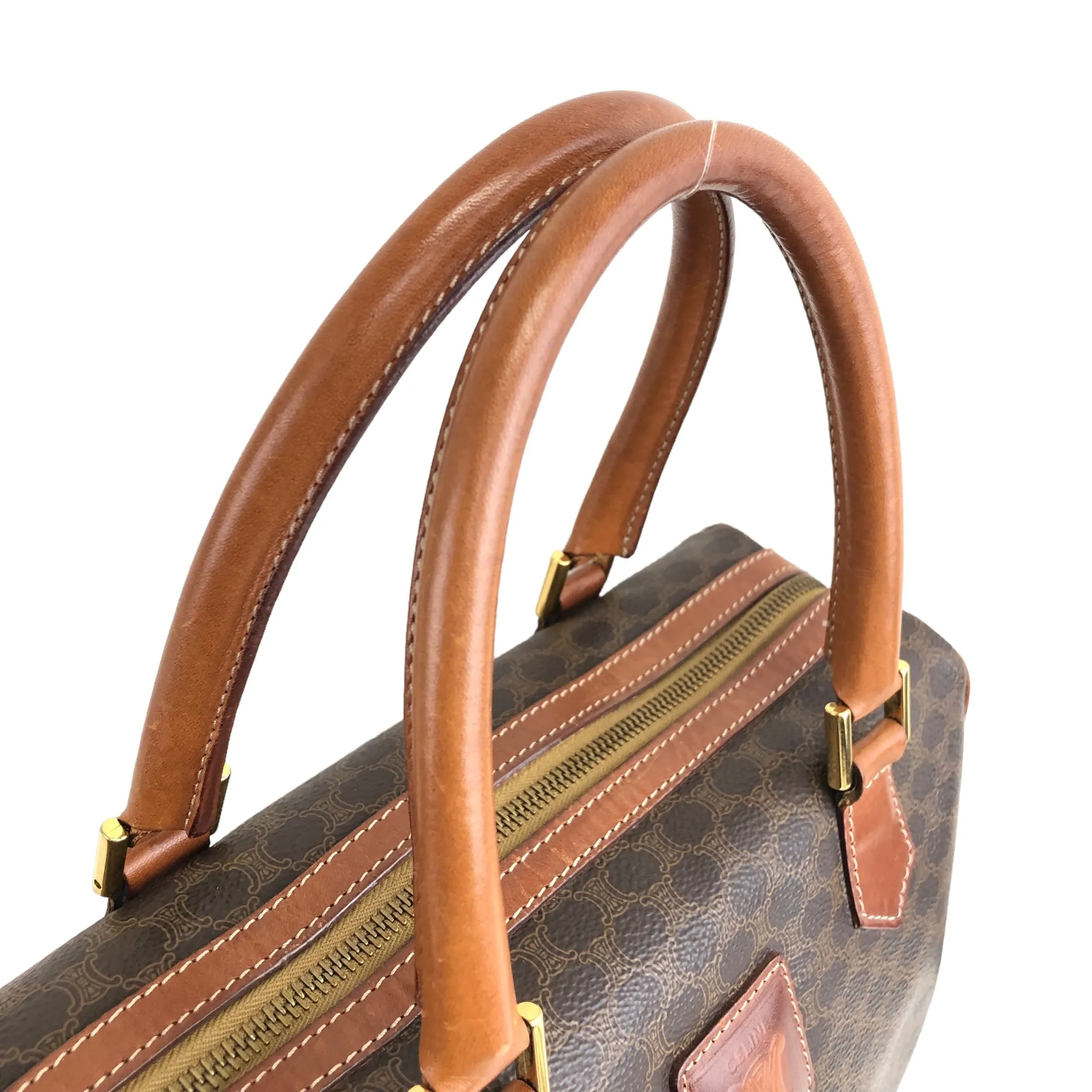 CELINE Macadam Blason Small Boston bag Brown Vintage vyeix4