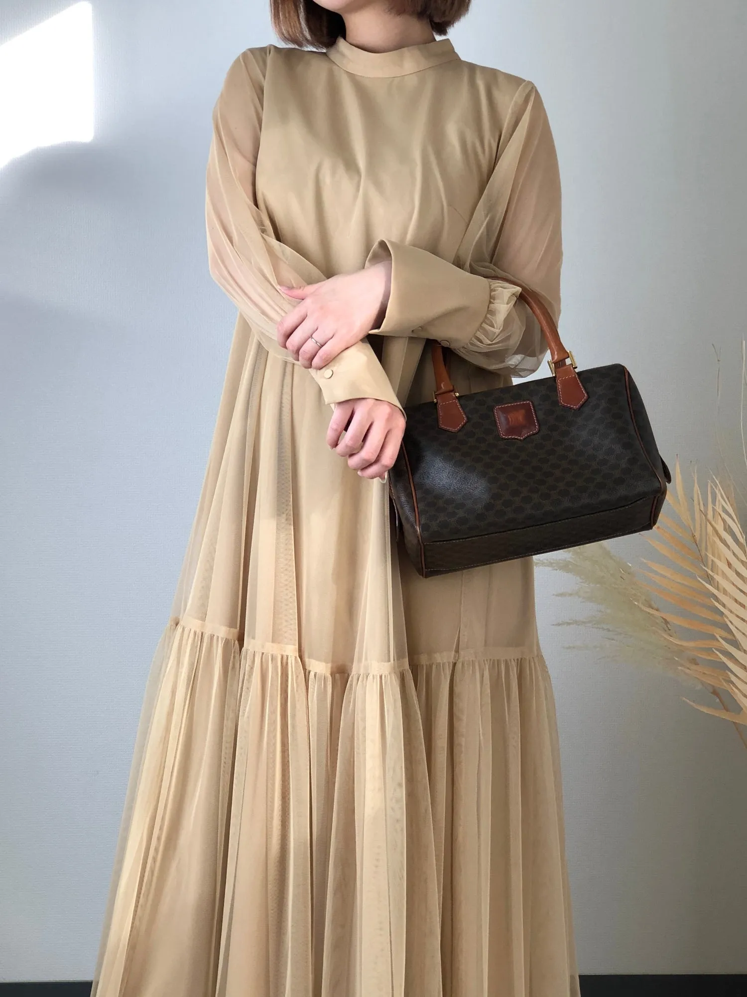 CELINE Macadam Blason Small Boston bag Brown Vintage vyeix4