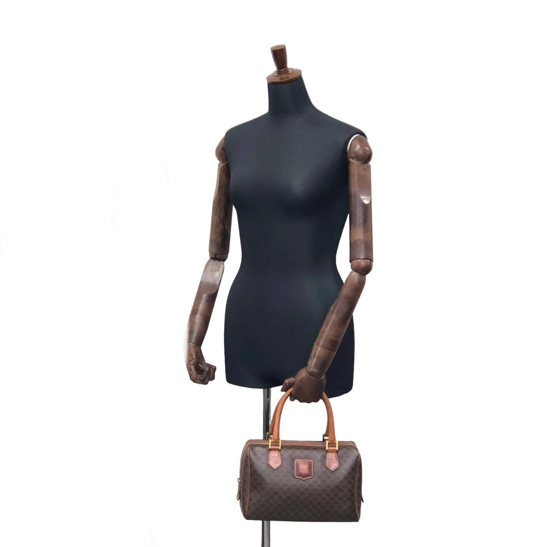 CELINE Macadam Blason Small Boston bag Brown Vintage vyeix4