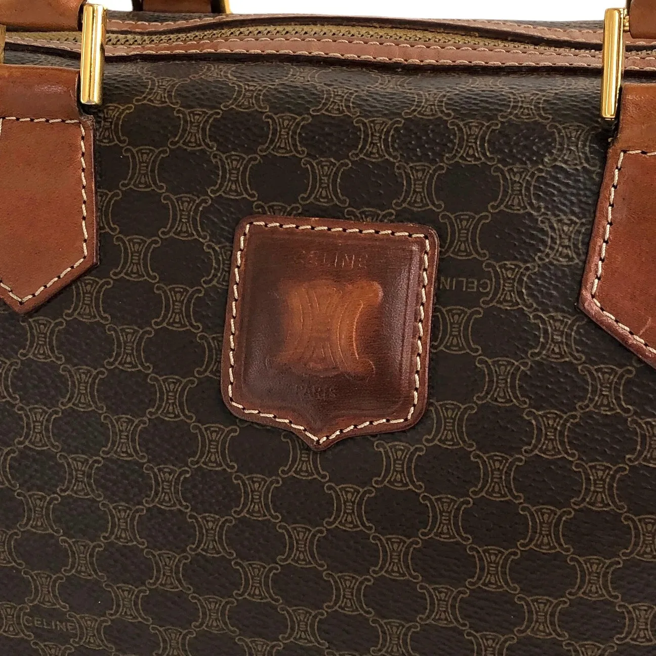 CELINE Macadam Blason Small Boston bag Brown Vintage vyeix4