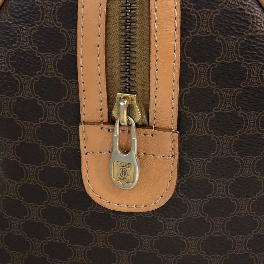 CELINE Macadam Blason Small Boston bag Handbag Brown Vintage mvb5z3