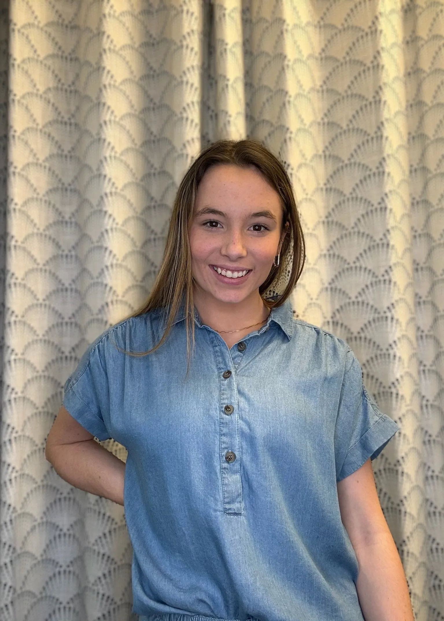 Chambray Ruched Shoulder Top