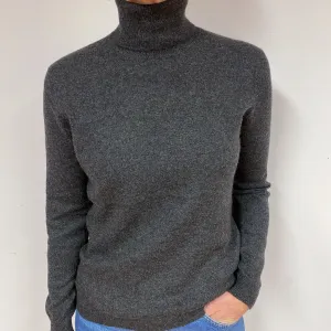 Charcoal Grey Cashmere Polo Neck Jumper Medium