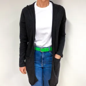 Charcoal Grey Hooded Cashmere Edge to Edge Cardigan Medium