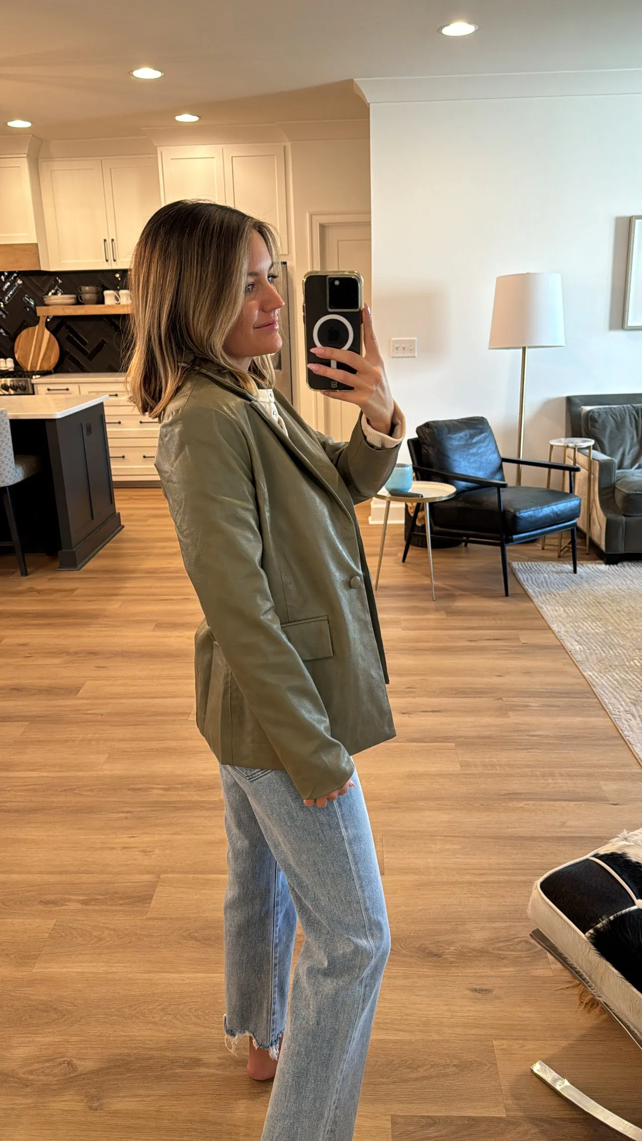 Charlotte Vegan Leather Blazer, Olive
