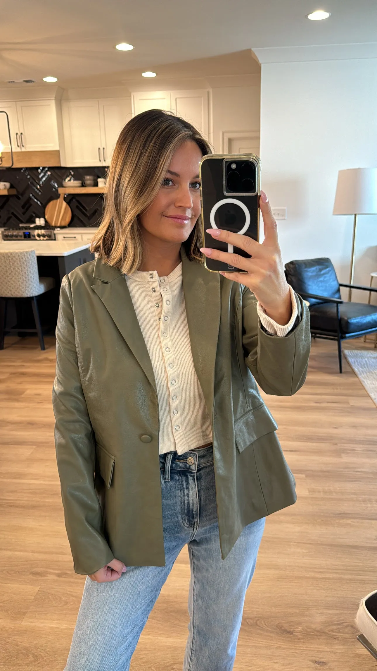 Charlotte Vegan Leather Blazer, Olive