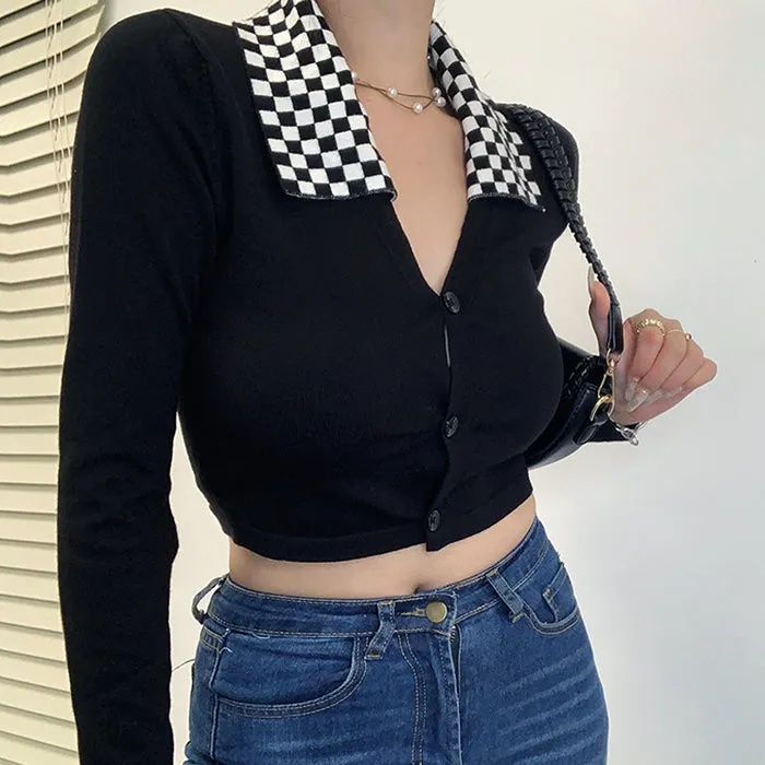 Checkerboard Collar Top