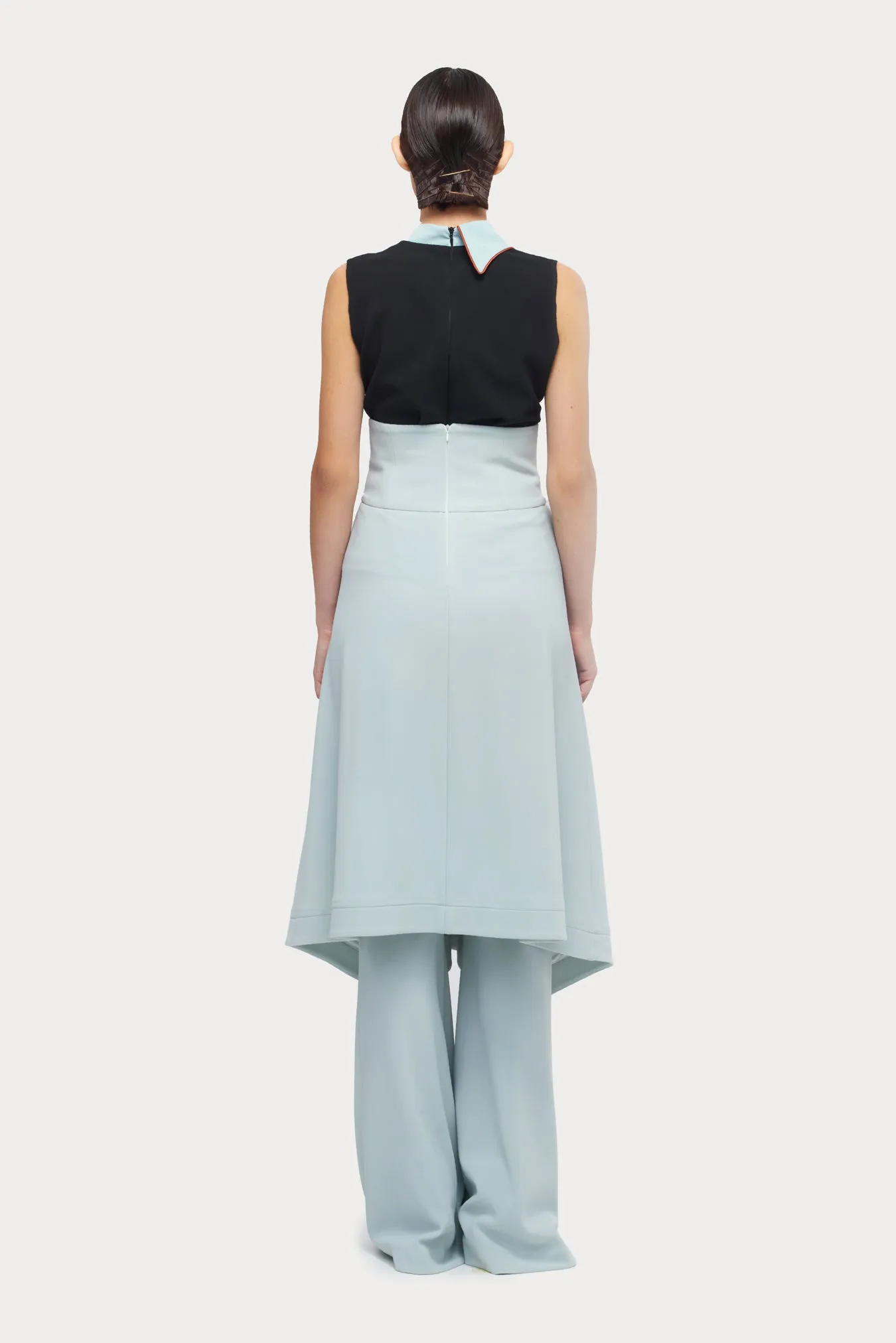 Chic Formal Sleeveless Top With Unique Collar Light Blue