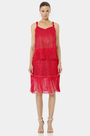 Chili Red See Through Top With Dancing Fringe