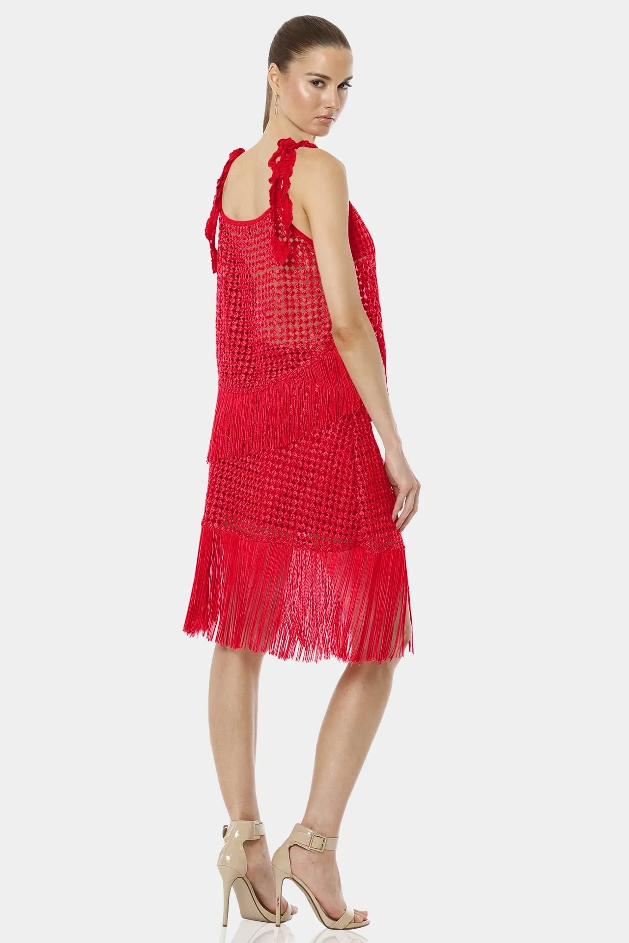 Chili Red See Through Top With Dancing Fringe