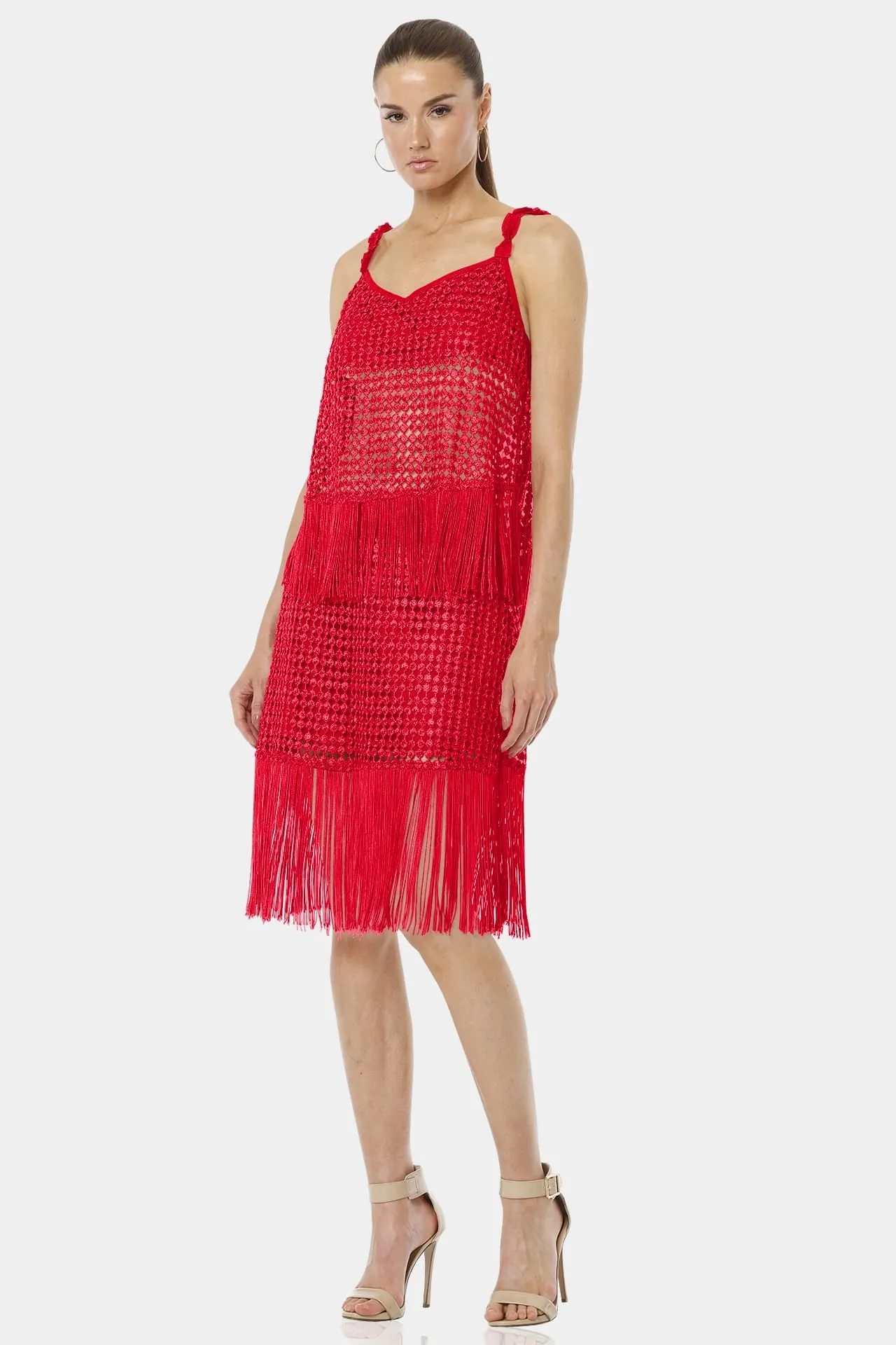 Chili Red See Through Top With Dancing Fringe