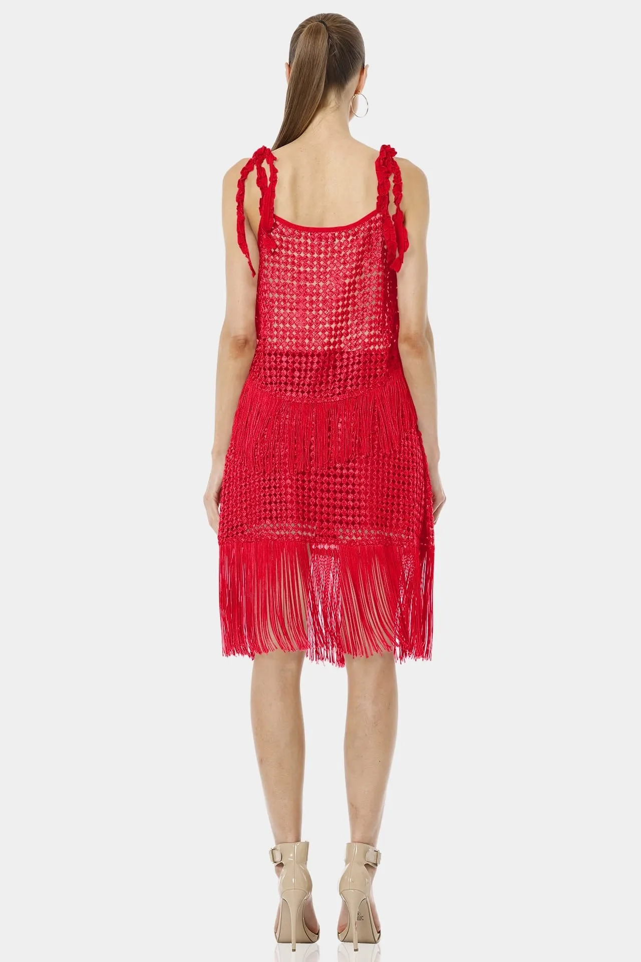 Chili Red See Through Top With Dancing Fringe