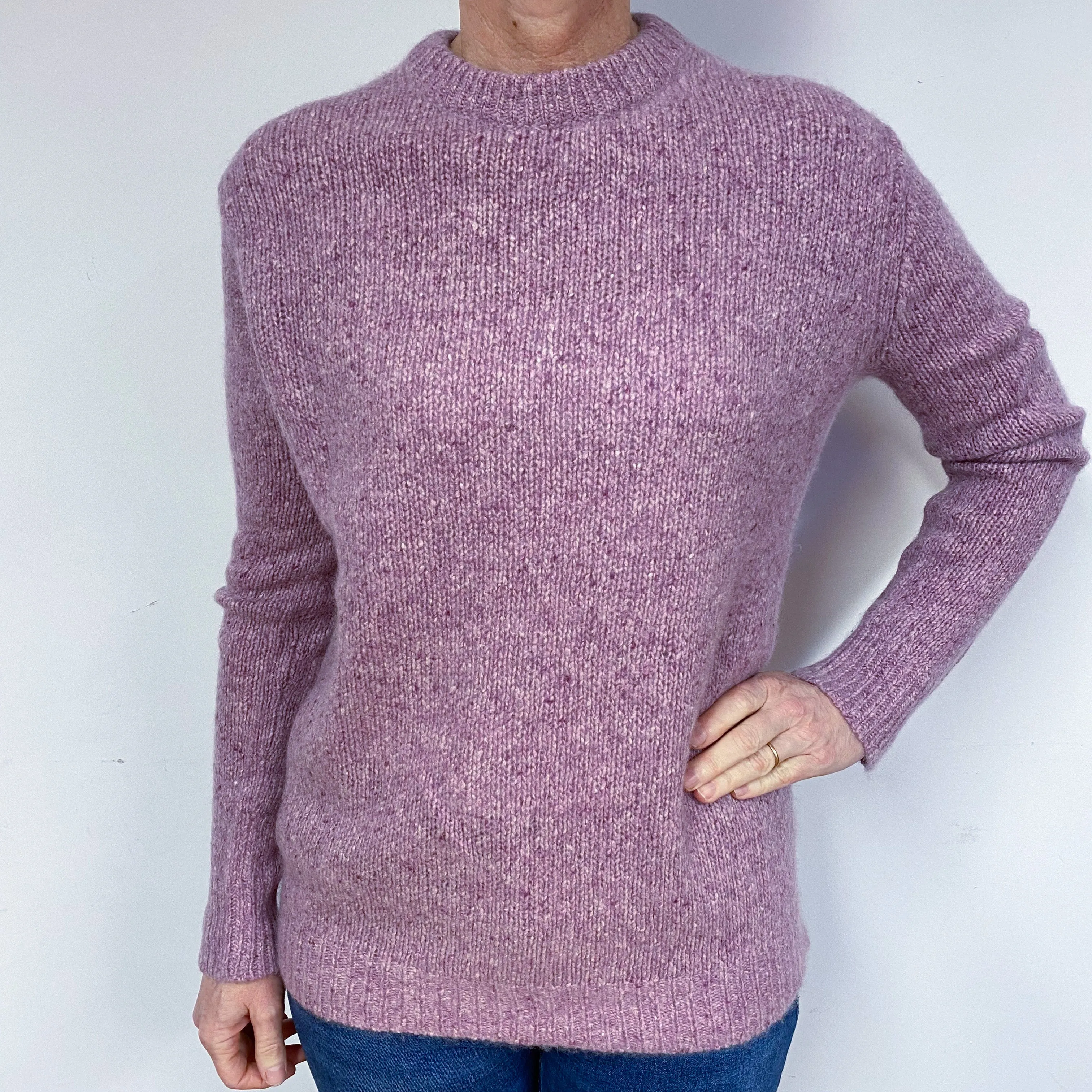 Chunky Magenta Pink Marl Cashmere Crew Neck Jumper Medium