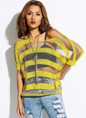 Citrus Lime & Gold oversized metallic thread Jumper. S/M fits UK 8/10