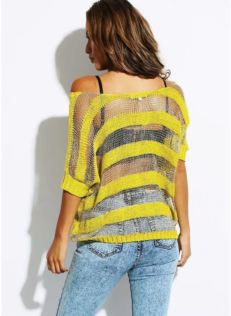 Citrus Lime & Gold oversized metallic thread Jumper. S/M fits UK 8/10