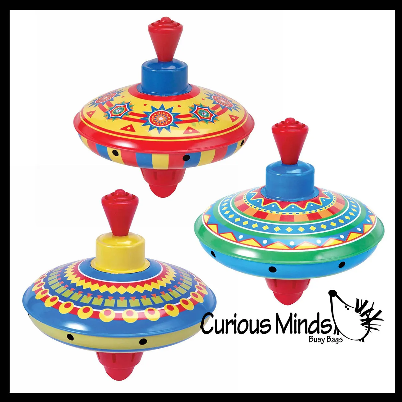 Classic Large Metal Tin Spinning Top Toy - Vintage Pump Style Classic Toy