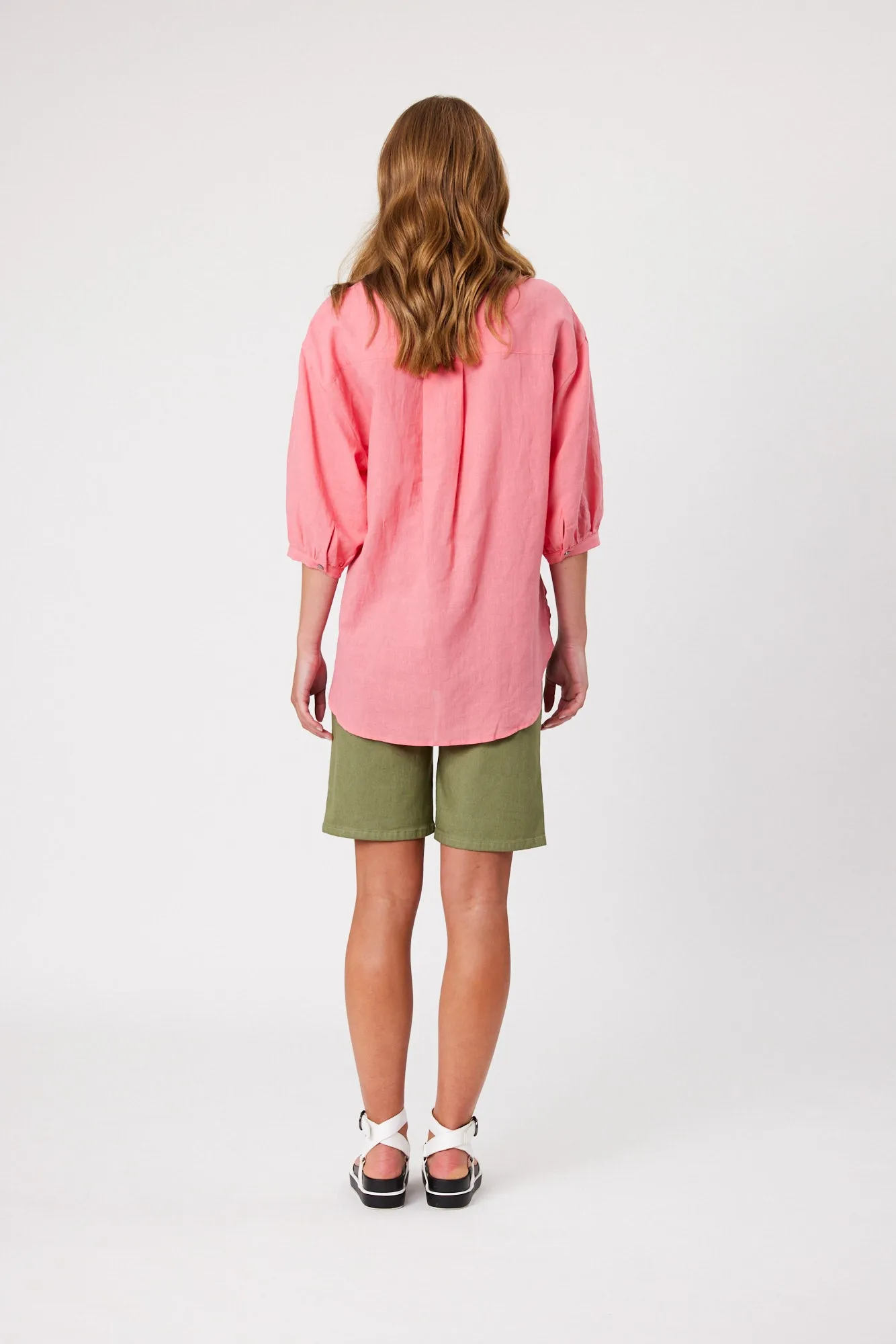 Classified Santorini Linen Blend Top - Coral heart X