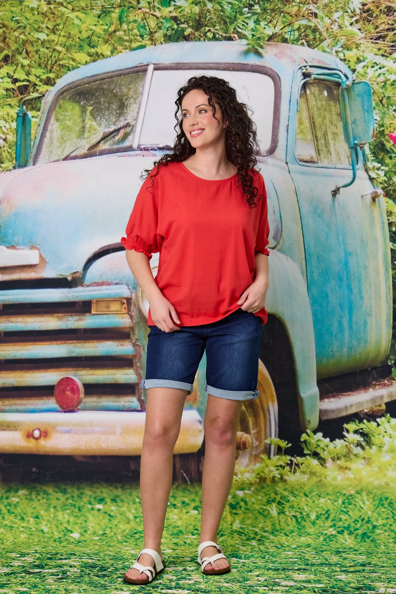 Classified Santorini Linen Blend Top - Coral