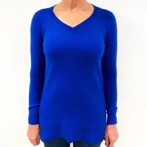 Cobalt Blue Cashmere V-Neck Tunic Style Jumper Medium