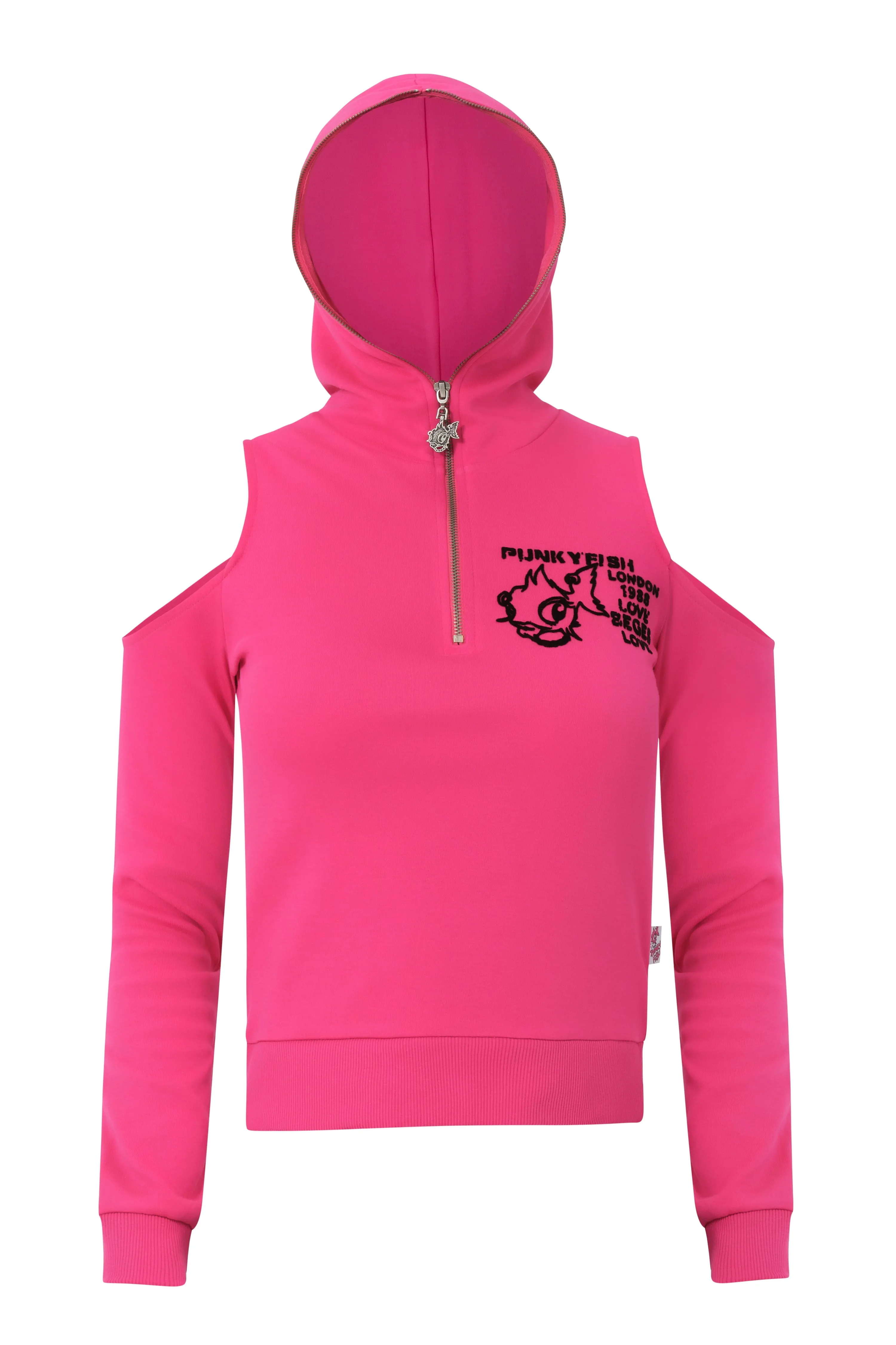 Cold Shoulder Hooded Sweatshirt Fuchsia