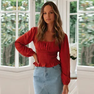 Collarless Shirt Ruffled Top